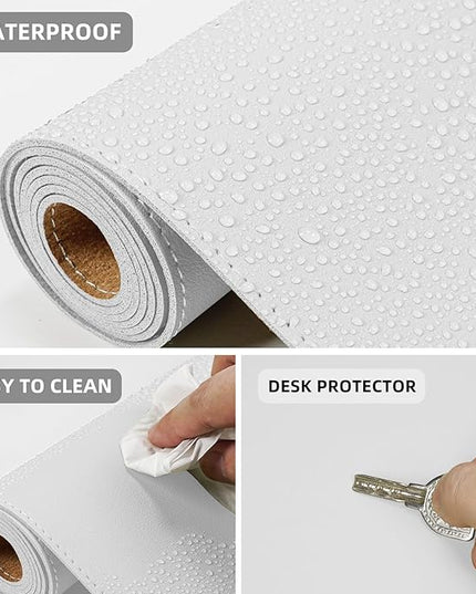 AFIING Dual-Sided Desk Pad, Natural Cork & PU Leather, Desk Mat Protector Non-Slip, Waterproof, Easy Clean,Large Mouse mats for Office and Home Work(Ivory White, 31.5"x17")