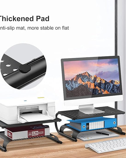 suptek Double-Deck Desk Monitor Stand Riser for Computer,Laptop,Printer, Notebook and All Flat Screen Display with Vented Metal Platform and 4 Inches Height Underneath Storage (MST002)