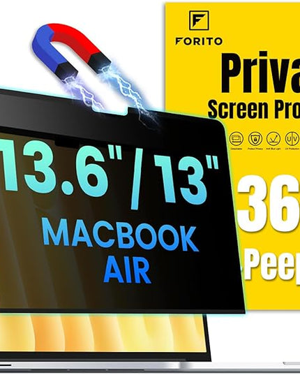 F FORITO Magnetic Privacy Screen Protector Compatible with MacBook Air 13.6 inch (2022-2025, M2, M3, M4), 360° Anti Peeping Removable Anti Blue Light Anti Glare Laptop Privacy Screen Shield