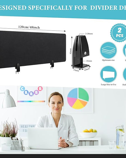 Wesiti 2 Pcs Acoustic Desk Divider Noise Reducing Desk Privacy Panel for Student Table Standing Sound Proof Divider Desktop Claw Office Furniture Partition for Classroom(Black,47.24 x 15.75 Inches)