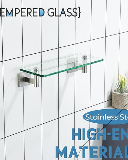 KOKOSIRI Floating Shelf Bathroom Wall Mount Shelves 12-Inch for Bedroom Living Room Kitchen Hanging Rack Brushed Stainless Steel 2 Pack B1105BR-L12-P2