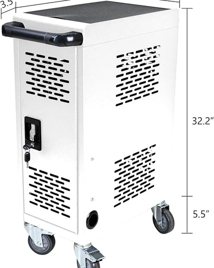 Laptop and Tablet Storage Cart, White Mobile Charging Cart and Cabinet for 16 Devices, with Charging Port Screen Size Up to 14", Fits Chromebook, Tablet, Laptop, Suitable for School, Business, Office