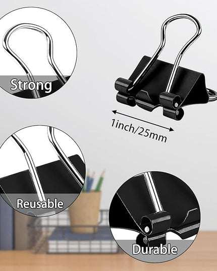 SANNIX 42 PCS Binder Clips, 1 inch 25mm Binder Clips Black Paper Clamps Medium Size for Office Home School