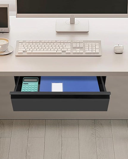 16" Under Desk Drawer Slide Out For Office Desk, Storage Organizer For Sit Stand Workstation, Black