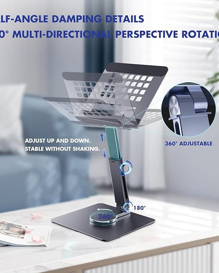 GuaziV 360° Rotating Tablet Stand - Adjustable iPad Tablet Holder for Desk, Foldable iPad Swivel Stand for Home & Office (Charcoal Gray)