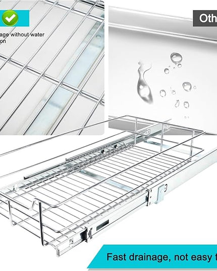 Pull Out Cabinet Organizer 11" W X 17" D, Slide Out Drawers For Kitchen Organizers and Storage, Pull Out Drawers For Cabinets Capacity Heavy Duty Caddy, Cabinet Shelves Chrome-Plated, Bathroom Pantry
