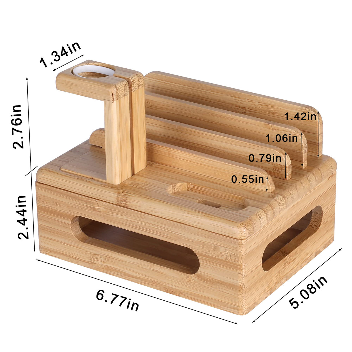 MOZOWO Bamboo Wood Desktop Organizer Charging Docking Station Charger Holder Cradle Stand Compatible with iPhone 12 11 Pro Max XS XR X 8 7 Plus iPad Apple Watch 2 3 4 iWatch AirPodsAirPods Pro