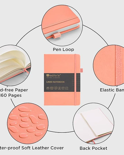 &And Per Se Lined Journal Notebook, 160 Pages, A5 5.7 x 8 inches College Ruled Thick Paper Notebook Journals for Writing, Hardcover Notebooks for Women Men Office School (1 Pack, Peach)