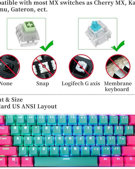 Guffercty kred PBT Keycaps 60 Percent with 6.25U Spacebar OEM Profile for Cherry MX Switch Mechanical Gaming Keyboard (Miami-V2)
