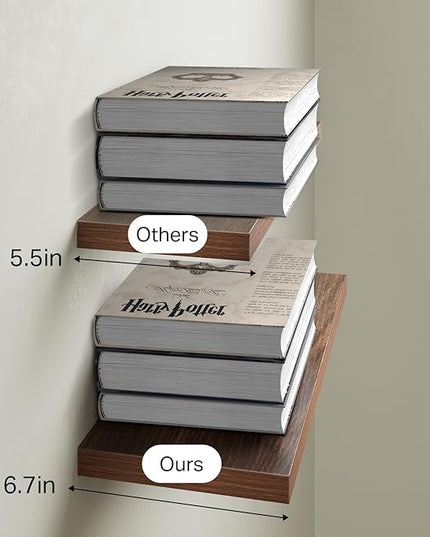 BAYKA Floating Shelves for Wall, Wall Mounted Rustic Wood Shelves for Bathroom, Bedroom, Living Room, Kitchen,Small Hanging Shelf for Books/Storage/Room Decor (Walnut-Like, Set of 3, 15.7in)