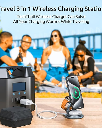 3 in 1 Wireless Charging Station for Apple Travel Charger for Multiple Devices Aluminum Alloy Foldable Magnetic Magsafe Charger 360 Rotating for iPhone 17/16/15/14/13/12 Series,for iWatch,for Airpods