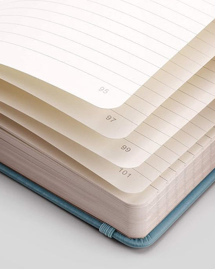 EMSHOI Notebook College Ruled - 256 Numbered Pages, 120 Gsm Thick Paper, A5 Hardcover Leather Lined Journal for Men & Women Work School Journaling Writing Diary 5.7" X 8.3"(GrayBlue)