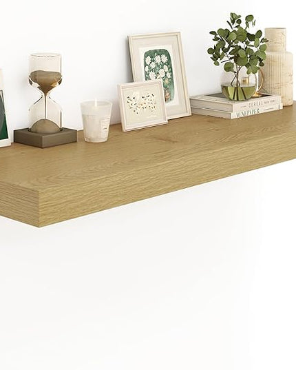 12" Deep Bathroom Floating Shelves for Wall Shelf Over Toilet Wall Mounted Farmhouse Long 55 inches Set of 1, Farmhouse Shelves with Invisible Brackets for Living Room, Kitchen, Bedroom,Oak