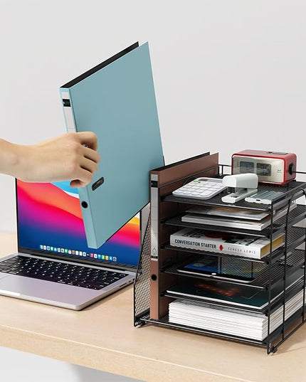 gianotter 6-Tier Paper Organizer With Magazine Holder, Desk Organizers and Accessories, Desk Accessories & Workspace Organizers, File Organizer for Office Supplies Storag (Black, 6-Tier)