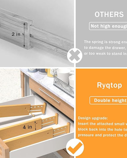 Bamboo Drawer Dividers 4" High, 12.8-18" Adjustable Drawer Organizers for Clothes,Expandable Dresser Separators in Bedroom/Kitchen/Bathroom/Office Organization and Storage,4 Pack