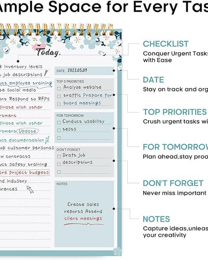 Taja To Do List Notepad - To Do List Notebook for Work with 52 Sheets, 9.8" x 6.5", Undated Daily Planner Perfect for Daily Tasks and Goal Setting, Notepad Suitable for Office, Home & School - Blue Breeze