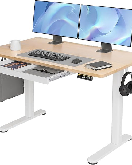 Claiks Standing Desk with Drawers, 48x24 Inch Stand Up Electric Adjustable Height Sit Stand Desk for Computer Workstation, Natural
