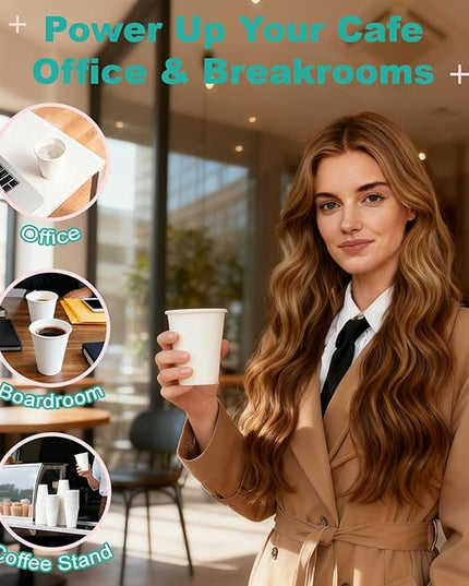 Coolcap 12 oz 100 Pack Disposable Coffee Cups, Bulk White Disposable Paper Cups, Coffee Cups for Hot Tea, Chocolate and Cold Drinks