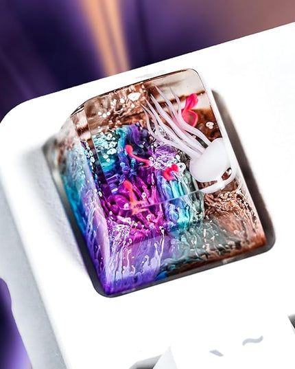 Jellyfish Artisan Keycap Rainbow Coral Ocean R1 SA Profile Custom Sea Creature Keycaps 1U ESC Handmade Gaming Sea Resin Key Cap Cherry MX Switch Compatible Mechanical Keyboard Jellyfish Lover Gift