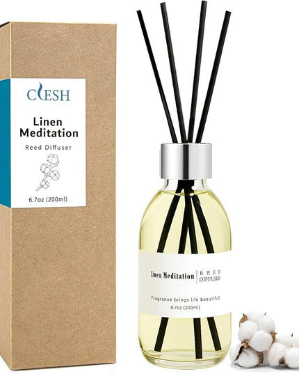 Clesh Reed Diffuser Set, 6.7 oz Linen Scented Diffuser with Sticks, Home Fragrance Reed Diffuser for Bathroom Shelf Decor, Linen Meditation