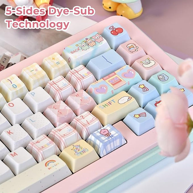 XVX PBT Keycaps 75 Percent, 157 Keys Cute Dye-Sub Keycap Set, Cherry Profile Keyboard Keycaps with Custom Transparent Key caps Compatible with Most ANSI Layout MX Switches Mechanical Keyboard