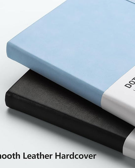 RETTACY Bullet Dotted Journal Notebook, 192 Pages, A5 Medium Size (5.7'' x 8.3''), Leather Hardcover, 100 GSM Thick Paper, for Bullet Journaling, Planning, Tracking (Light Blue)