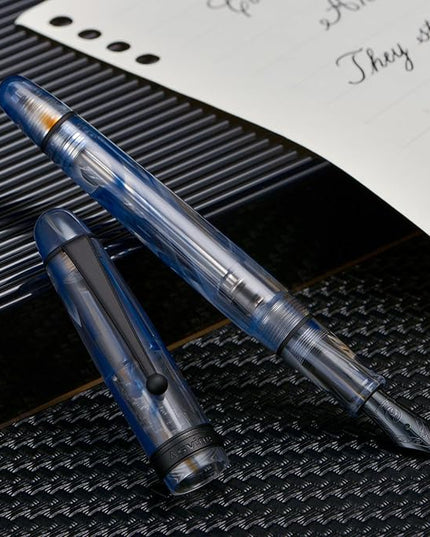 Asvine V126 Vacuum Filling Fountain Pen Matte Black Fine Point, Blue Swirl Acrylic Pen Gift Case