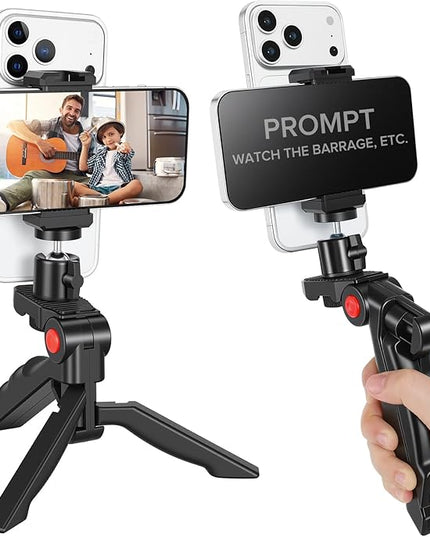 Teleprompter Kit for iPhone & Android (with Tripod), Double Phone Holder for Video Recording, Easy Storage and Transport for Vlogging, YouTube, Live Streaming, TikTok