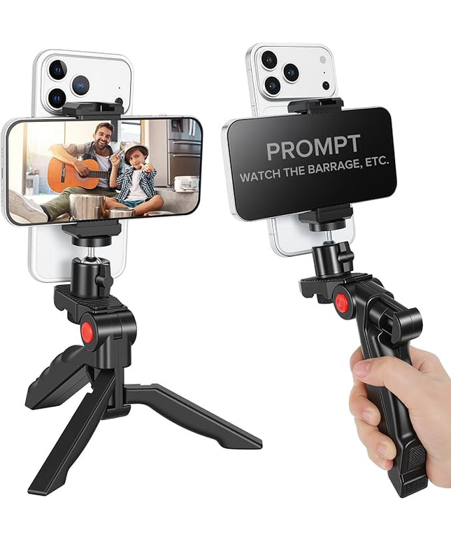 Teleprompter Kit for iPhone & Android (with Tripod), Double Phone Holder for Video Recording, Easy Storage and Transport for Vlogging, YouTube, Live Streaming, TikTok