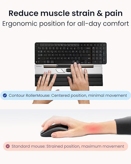 Contour Design Rollermouse Go - Portable Wireless Roller Mouse for Carpal Tunnel Relief, Compact Mouse with Bluetooth & USB, Ambidextrous 5-Button Design, Lightweight Aluminum, Mac & PC Compatible