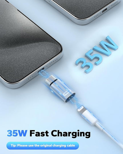 MoKo Lightning to USB C Adapter for iPhone 17 Air 16 15 Pro Max Plus, Galaxy S25 S24 S23, iPad Pro/Air, 2 Pack USB-C to Lightning Adapter for Fast Charging/Data Transfer, Not for Audio/OTG, Silver PD