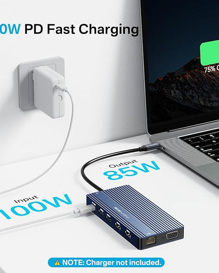 USB C Docking Station Dual HDMI Monitor, Laptop Docking Station 3 Monitors, 2 * 4K HDMI+1080p VGA+100W PD+Ethernet+3 USBC 10Gbps+SD/TF+Audio Adapter, USB C Hub for Dell/Lenovo/HP/ThinkPad