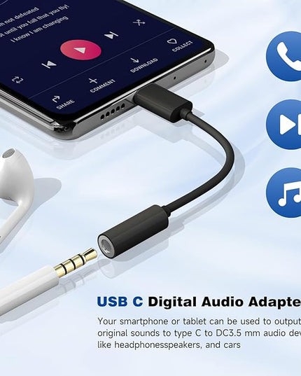 USB C to 3.5mm Headphone Jack Adapter for iPhone17/ iPhone 16/16 Pro/15/15 Pro/Pro Max/Plus, Type C Aux Audio Dongle Cable Cord Compatible with iPad, Samsung Galaxy S23/S23/S22/S21, MacBook（Black）