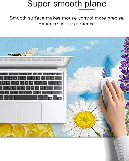 Bees XL Mouse Pad 31.5 x 11.8 Inch Gaming Mousepad Diatomite Large Keyboard Mouse Pad for Home and Office Desk Accessories with Bright Honeycomb Scene Bees Artwork Smooth Control Surface