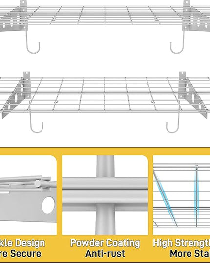 Ultrawall Garage Wall Shelves, 2 x 4 ft Wall Mounted Storage Shelves, Heavy Duty Wall Shelving with Hooks, Holds Up to 220 Lbs, 2Pack, White