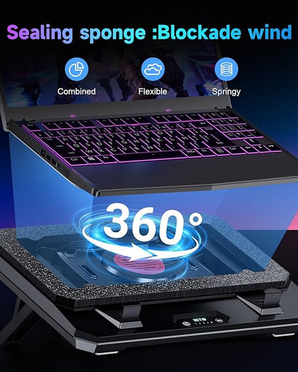 IETS GT300 Upgraded Laptop Cooling Pad with Adjustable Stand, Turbo Boosted Cooler for Rapid Cooling 10-17inch Gaming Laptop, Flexible Sealing Ring，Featuring Air Filtration and USB Hub