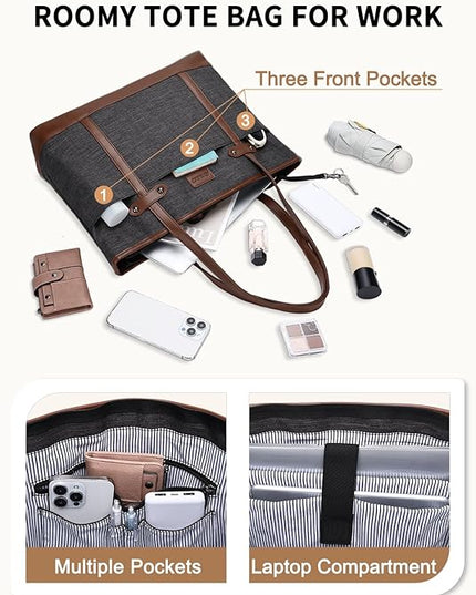 RAVUO Laptop Tote Bag for Women, Water Resistant 15.6 Inch Computer Handbag Purse Teacher Bag With Portable Small Pouch