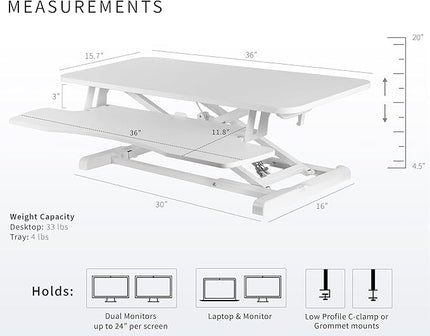 VIVO 36 inch Desk Converter, K Series, Height Adjustable Sit to Stand Riser, Dual Monitor and Laptop Workstation with Wide Keyboard Tray, White, DESK-V036KW