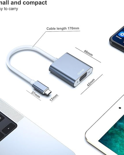 BENFEI USB C to VGA Adapter, Thunderbolt 3/4 to VGA Adapter Compatible with iPhone 15 Pro/Max, MacBook Pro/Air 2023, iPad Pro, iMac, S23, XPS 17, Surface Book 3 and More [Aluminium Shell,Grey]