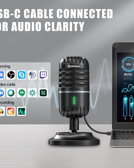 Moman USB Microphone, EMP Desktop Condenser PC Microphones for Steaming Podcast Mic Recording Gaming Zoom Meeting YouTube ASMR Online Conference Course, USB-Podcast-Streaming-Computer-Microphone