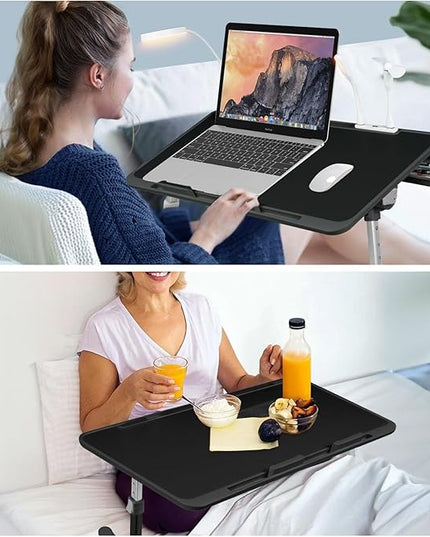 iXTRA Laptop Lap Desk Include Cooling Fan,Adjustable Lap Desk with Light Fan,Folding Laptop Desk for Bed with USB,Bed Desk with Storage Drawer 56 * 32cm,Black