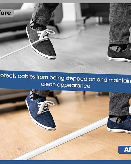 Floor Cord Cover for Wires on Floor Self Adhesive Cord Hider Floor Cable Management Wire Covers for Cords Protector Prevent Cable Trips Cord Cavity W 0.59" x H 0.31", White, 20Ft