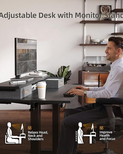 Claiks Electric Standing Desk with 2 Drawers, Adjustable Standing Desks with Storage, Height Adjustable Stand up Desk for Home Office with 2 Hooks,55 Inch Black