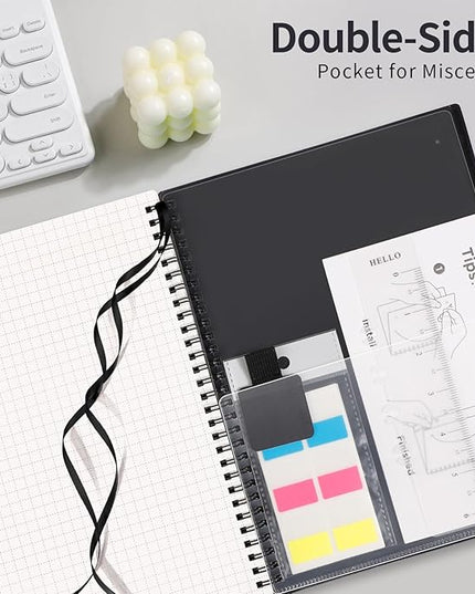 AHGXG Graph Paper Notebook - Spiral Notebook Journal 7.6" x 10", B5 Large Graph Notebook, 140 Pages, 100 gsm Thick Grid Paper, Waterproof Plastic Cover, for School Writing Engineering, Black