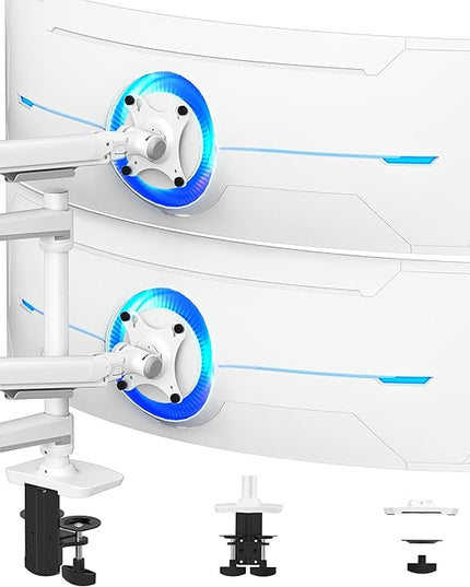 Aluminum Dual Monitor Arm, Long-Lasting Mechanical Spring Monitor Desk Mount, Height Adjustable White Monitor Stand for 2 Screens Up to 40 inch, VESA 75/100mm, C-Clamp/Grommet Base