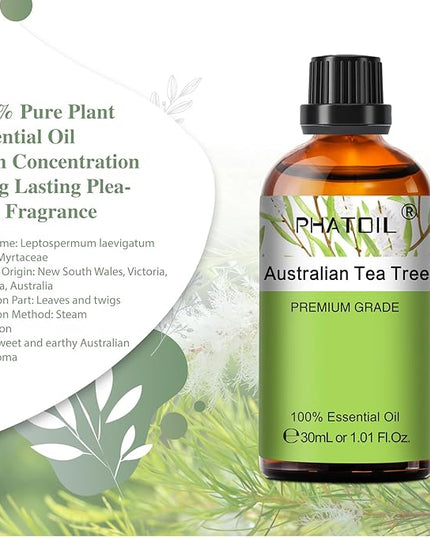 Australian Tea Tree 1.01fl.oz Essential Oil, PHATOIL Pure Aromatherapy Oils for Diffuser, Humidifier, Perfect for DIY Soap, Candle, Bath Bombs Making(30ml)