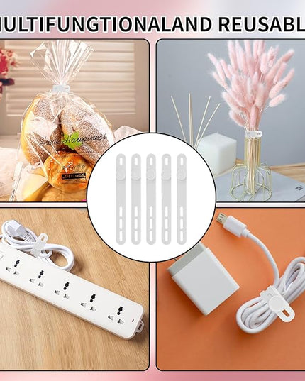 Oligei 25 Pcs Silicone Cable Ties, Cable Ties Reusable, High Elasticity Cord Wraps for Electrical Cords, Cord Organizer for Earphone, Phone Charger(White)