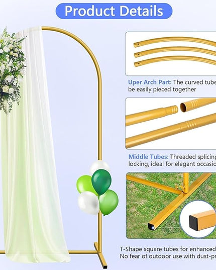 Metal Arch Backdrop Stand and Cover Set 6.6 ft, Wedding Arch Stand with White Cover for Party, Birthday, Wedding, Bridal Shower, Baby Shower (White, 6.6 ft)