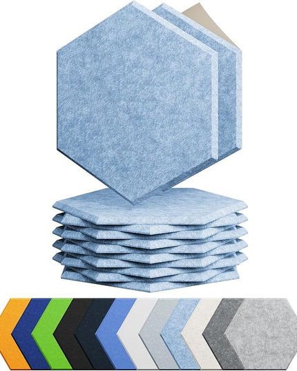 12 Pack Acoustic Panels Self Adhesive Sound Proof Foam, High Density Sound Acoustic Foam Panel, 12X10.23X0.4 Inch Hexagon Wall Panels in Home,Office,Reccording Room,Studio(Light Sky Blue)