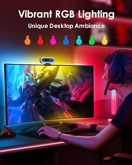 saylas 2K Webcam with Lights, HD Webcam for PC, 2K@60FPS Web cam with Microphone, 65° FOV, Autofocus, Noise Cancellation, Privacy Cover, Web Camera for Computer/Laptop, USB Streaming Computer Camera